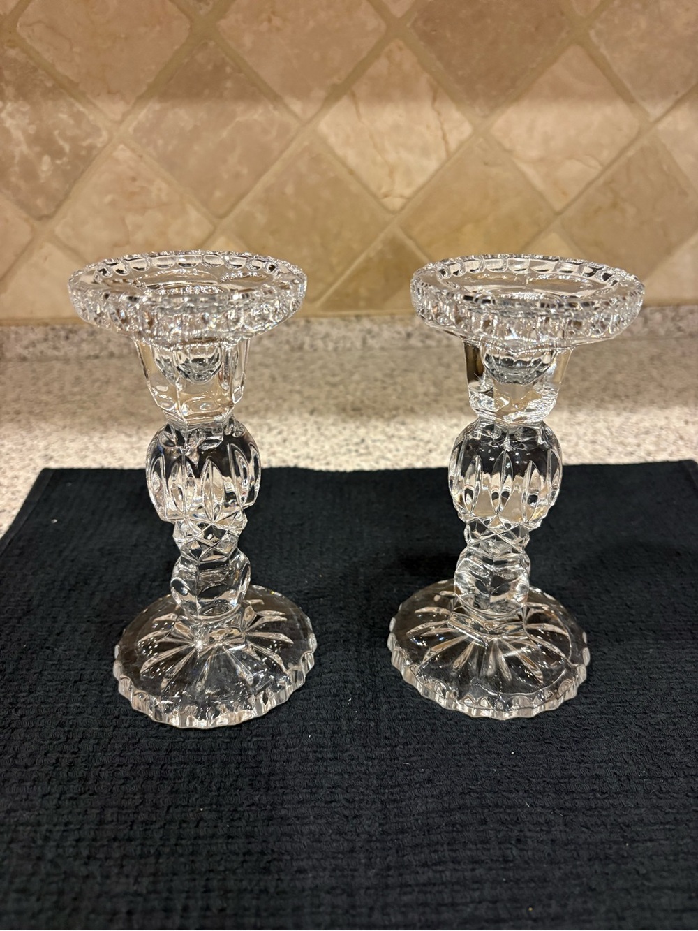 Hand Blown Vintage Lead Crystal Candlesticks,  Set Of 2